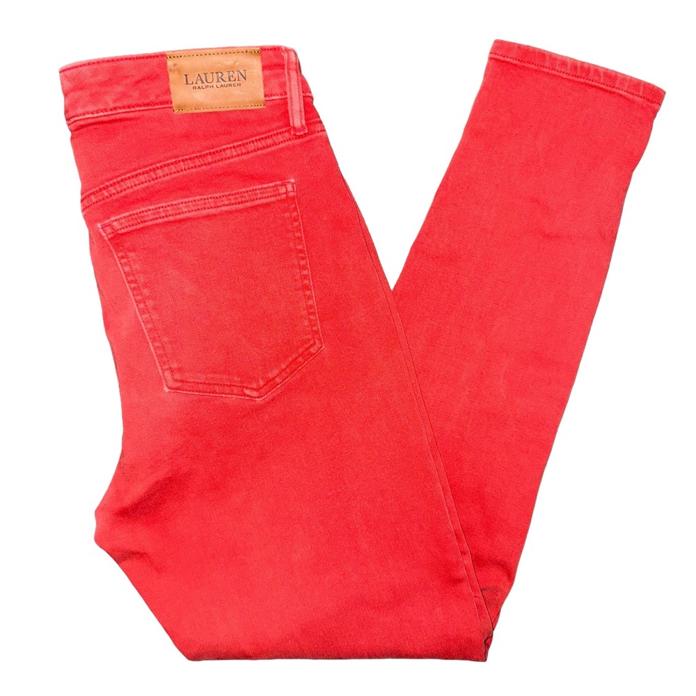 LRL Lauren Ralph Lauren Red Ankle Skinny Jeans Preppy Coastal‎ Dopamine Cropped